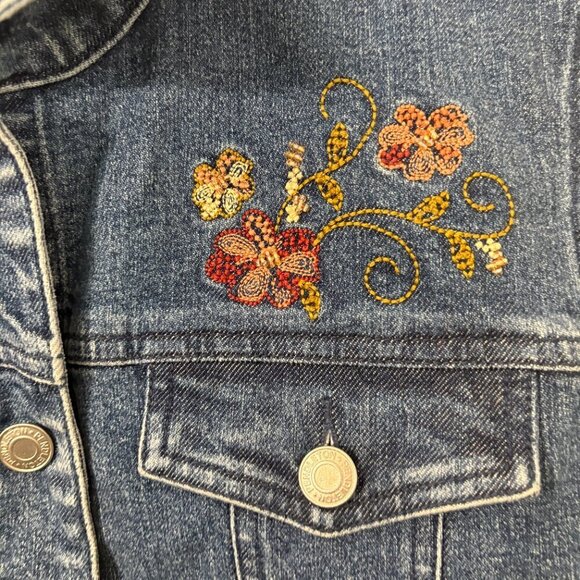 Pendleton Denim Vest Beaded Floral Design Medium Wash Vtg Size M Front Pockets - Picture 3 of 6
